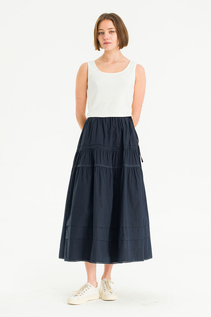 Mya Lace Detail Mid Length Skirt, Navy