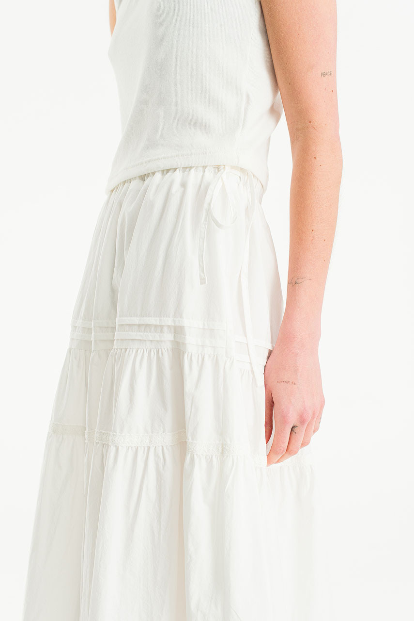 Mya Lace Detail Mid Length Skirt, Ivory