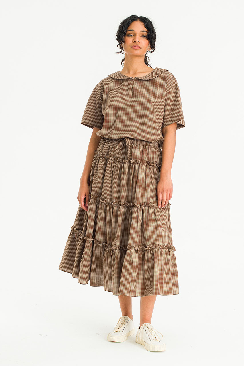 Kaito Check Mid Length Skirt, Brown
