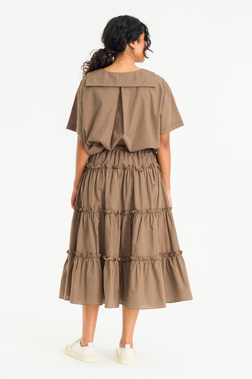 Kaito Check Mid Length Skirt, Brown