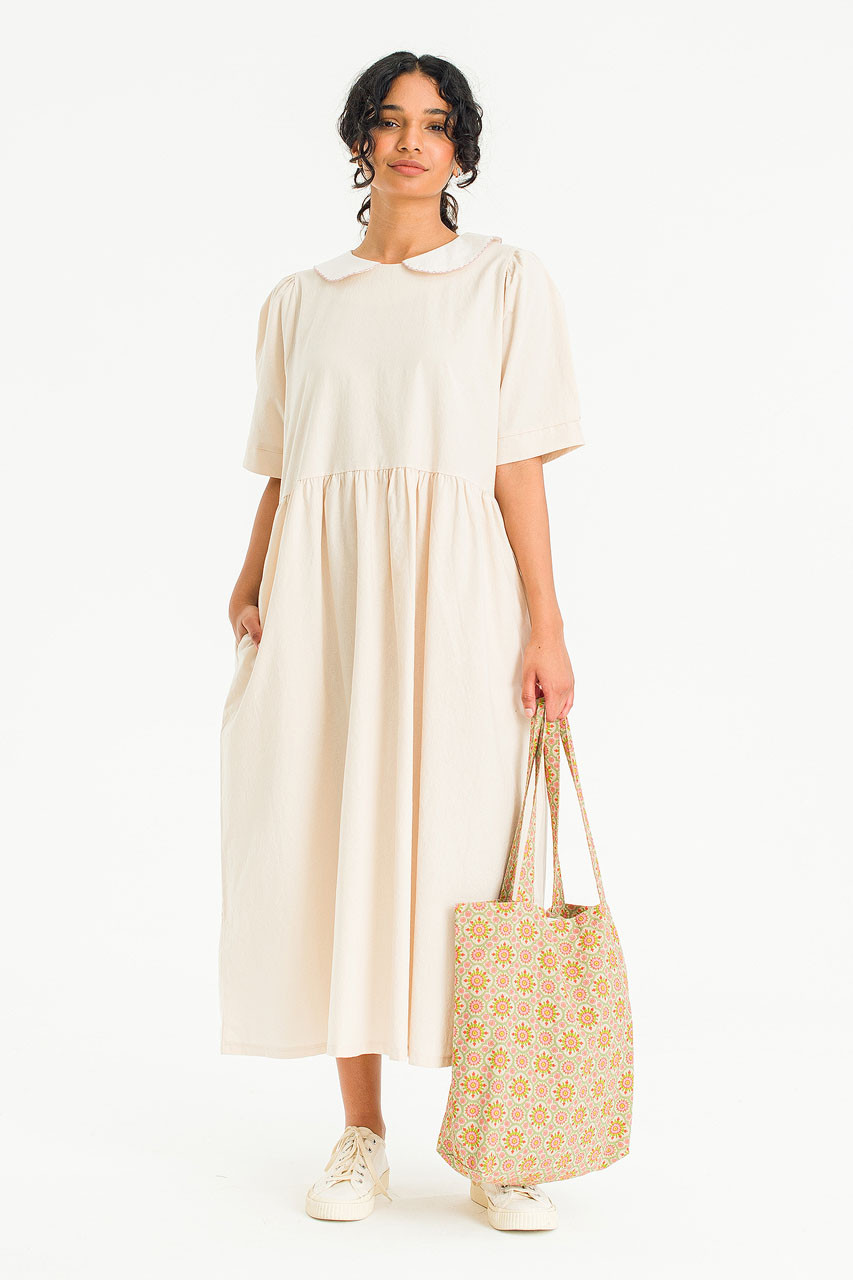 Sara Embroidery Collar Dress, Beige