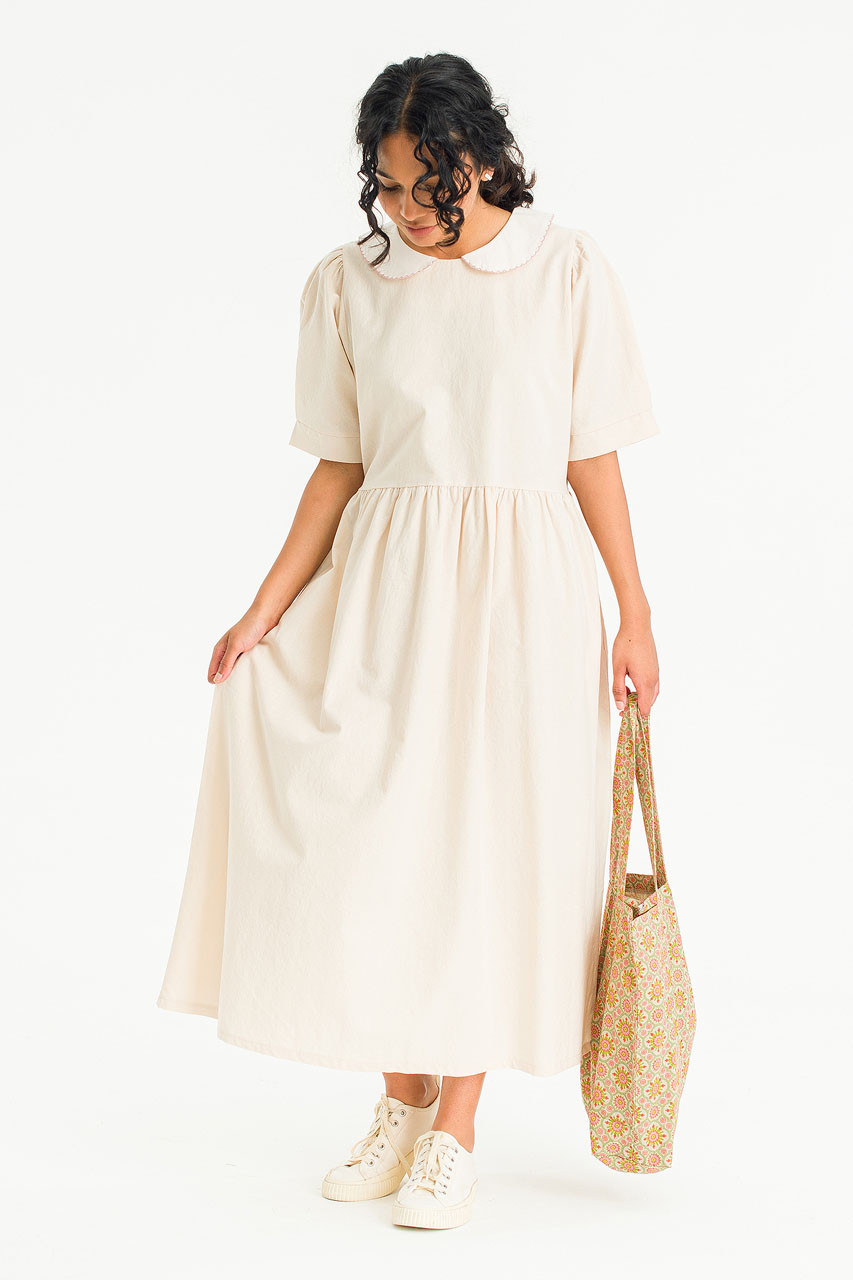 Sara Embroidery Collar Dress, Beige