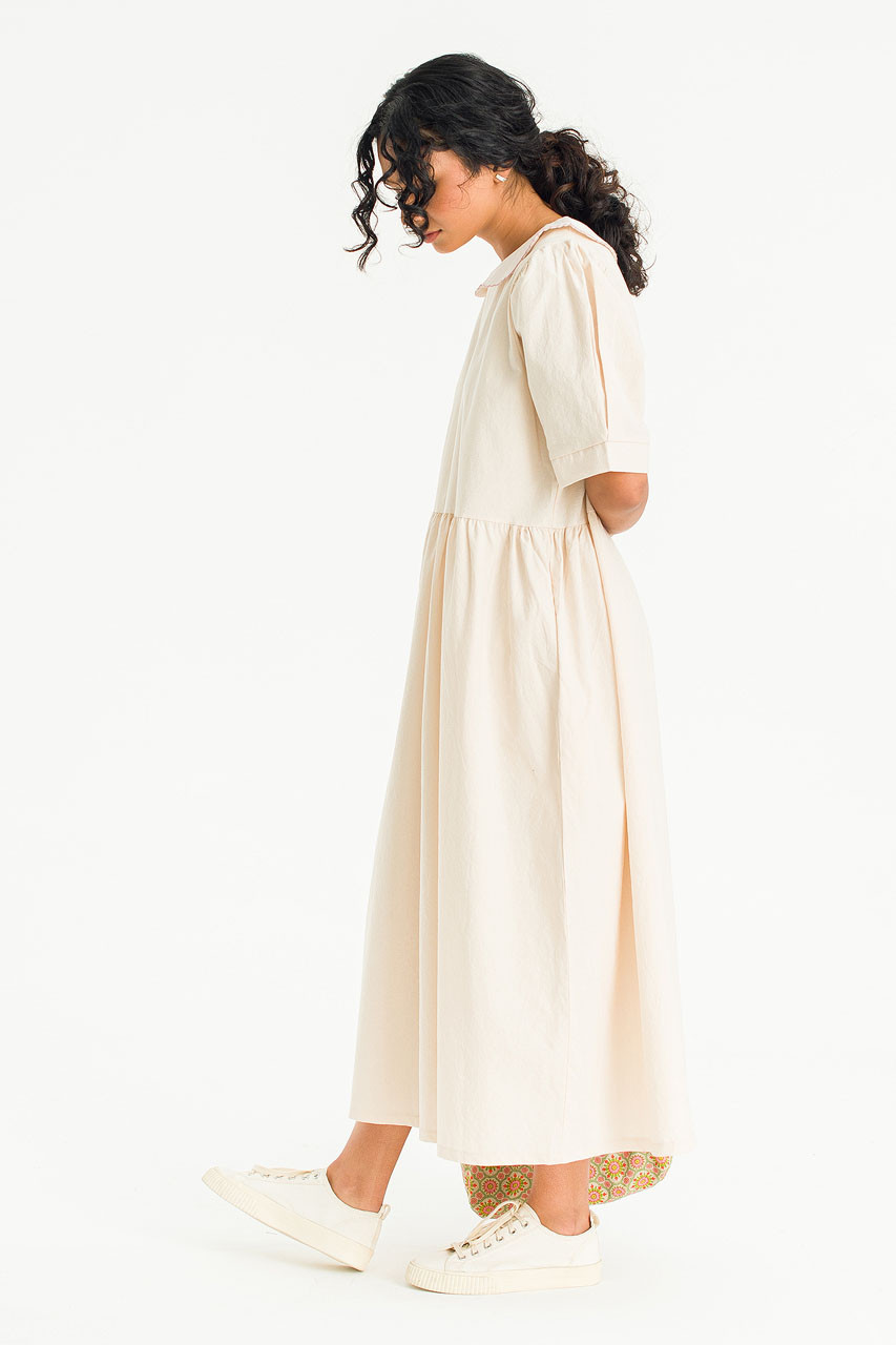 Sara Embroidery Collar Dress, Beige