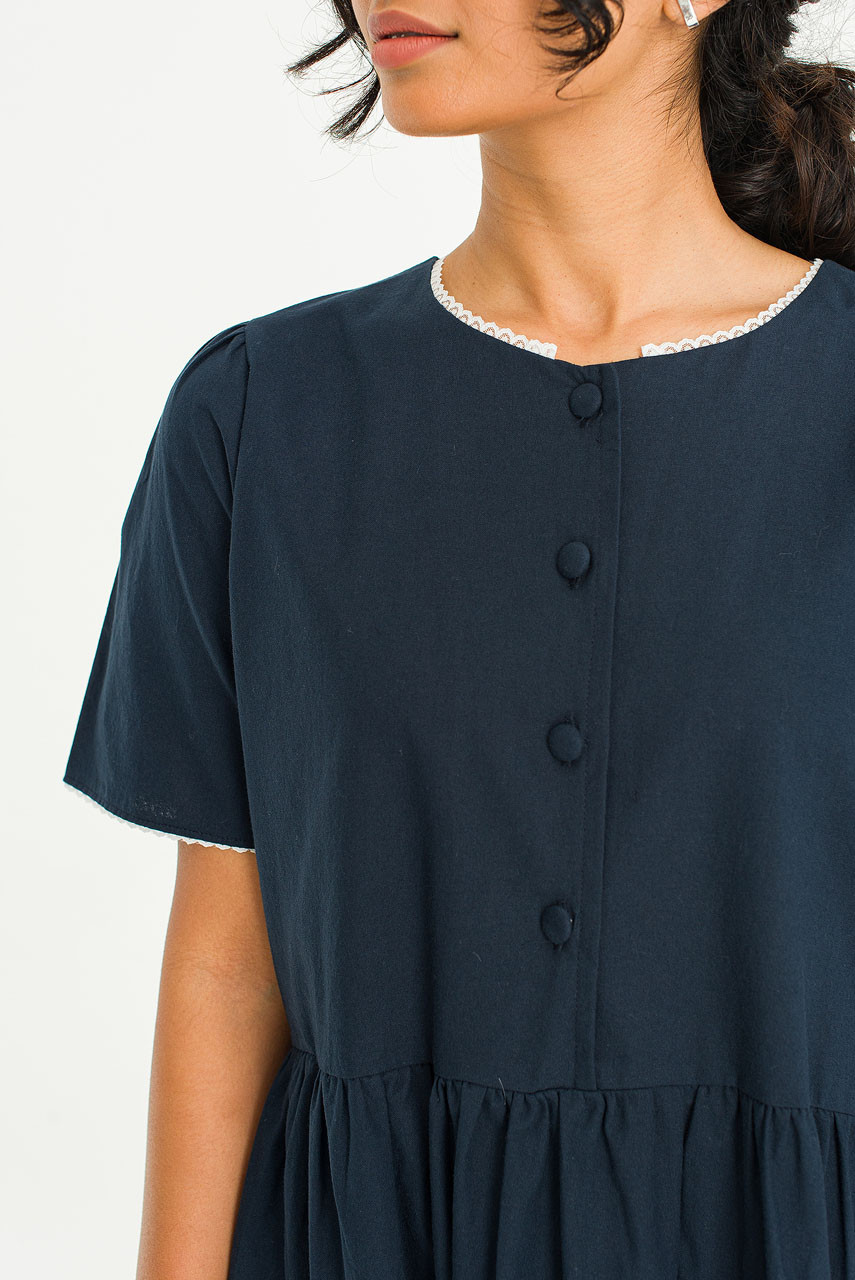 Lace Round Neck Dress, Navy