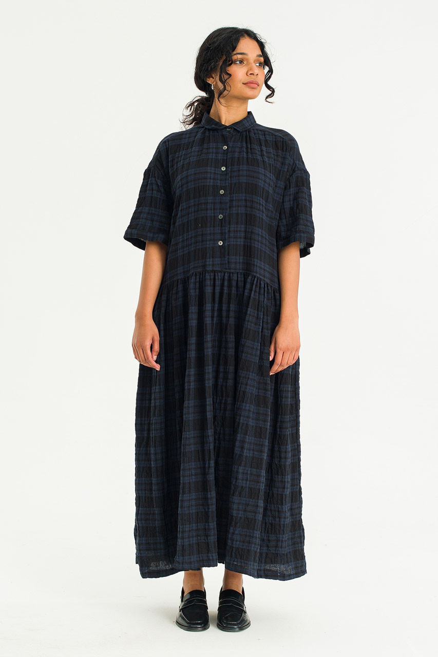 Bea Check Boxy Shirt Dress, Navy