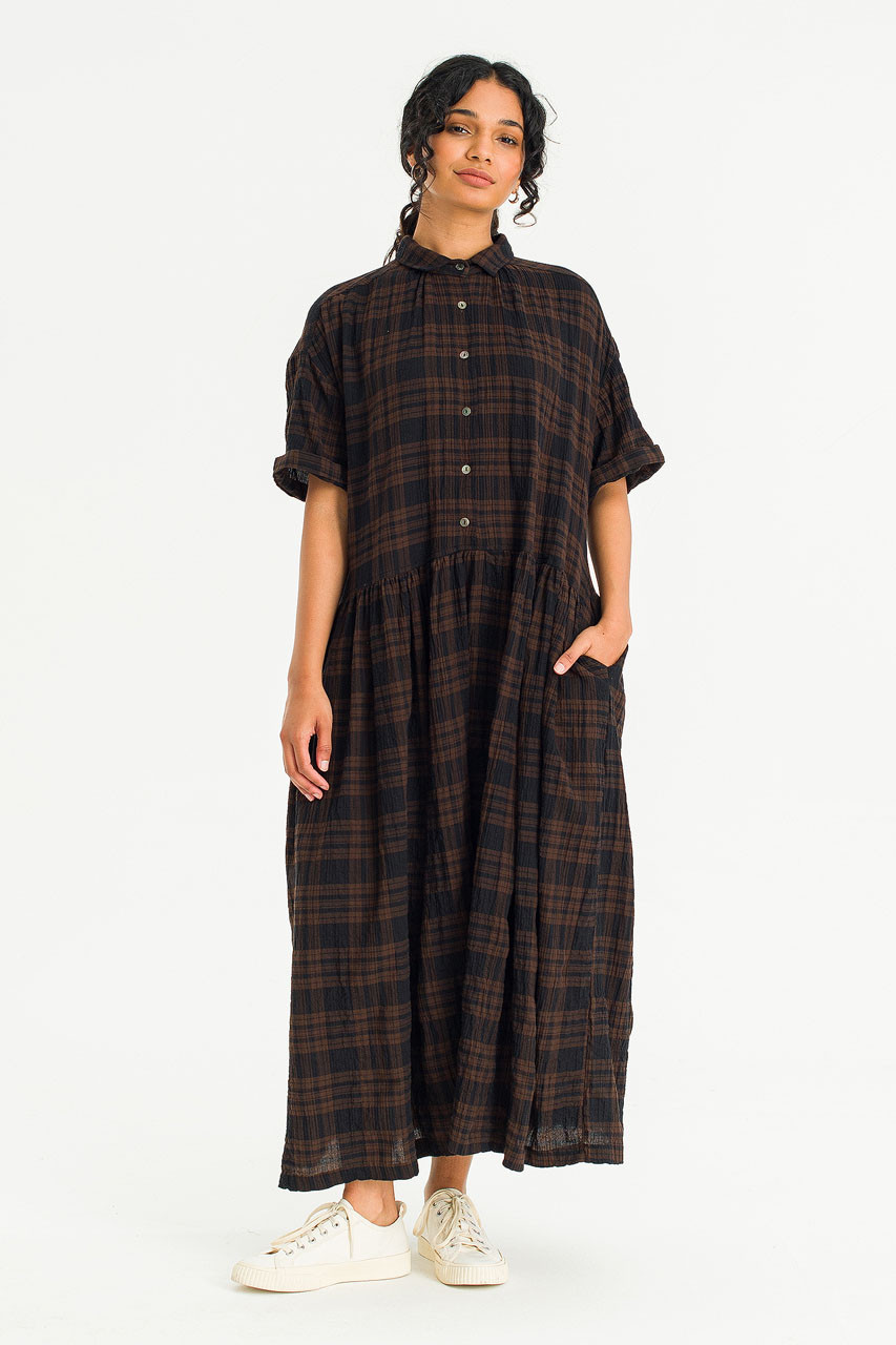 Bea Check Boxy Shirt Dress, Brown