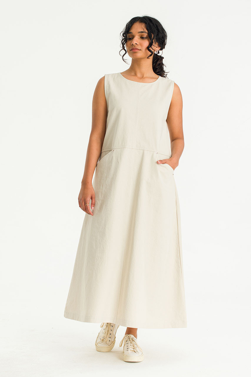 Hanako Twill Long Dress, Beige