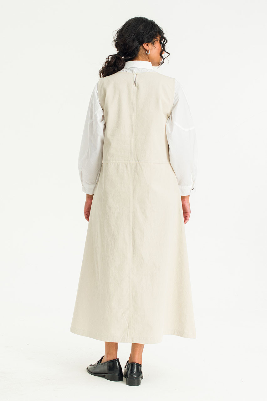 Hanako Twill Long Dress, Beige