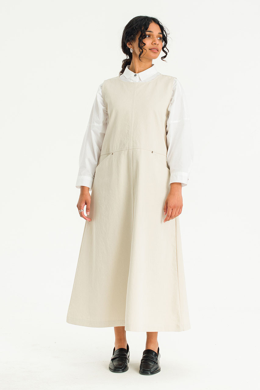 Hanako Twill Long Dress, Beige