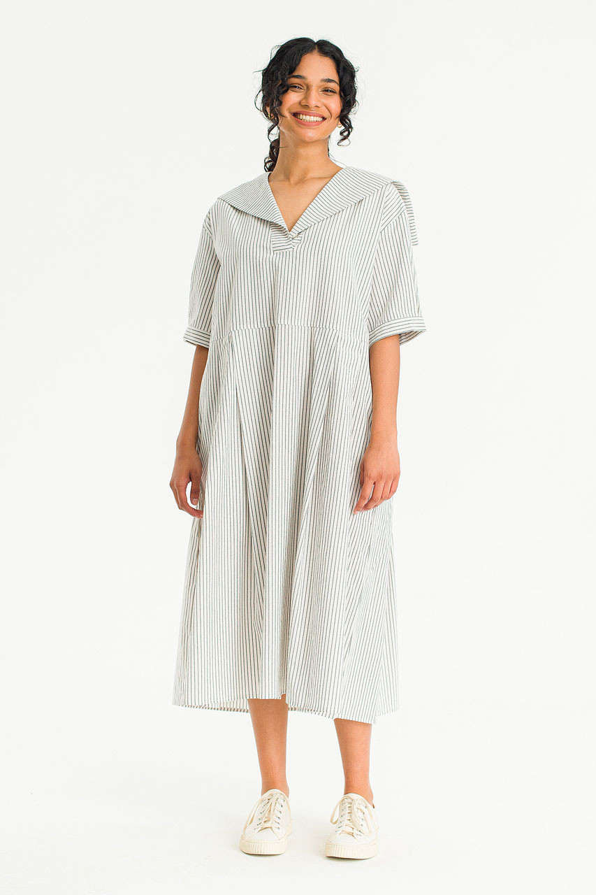 Kieko Sailor Stripe Dress, Ivory