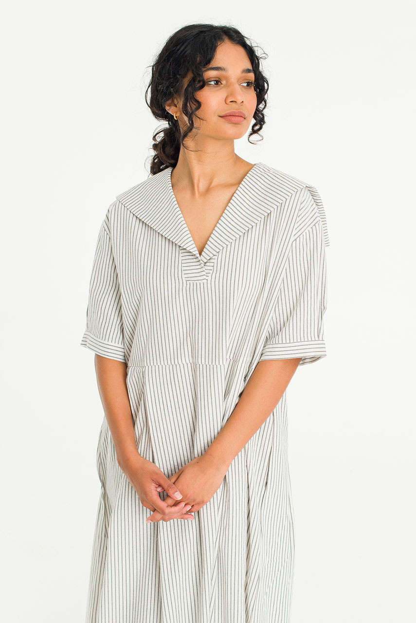 Kieko Sailor Stripe Dress, Ivory
