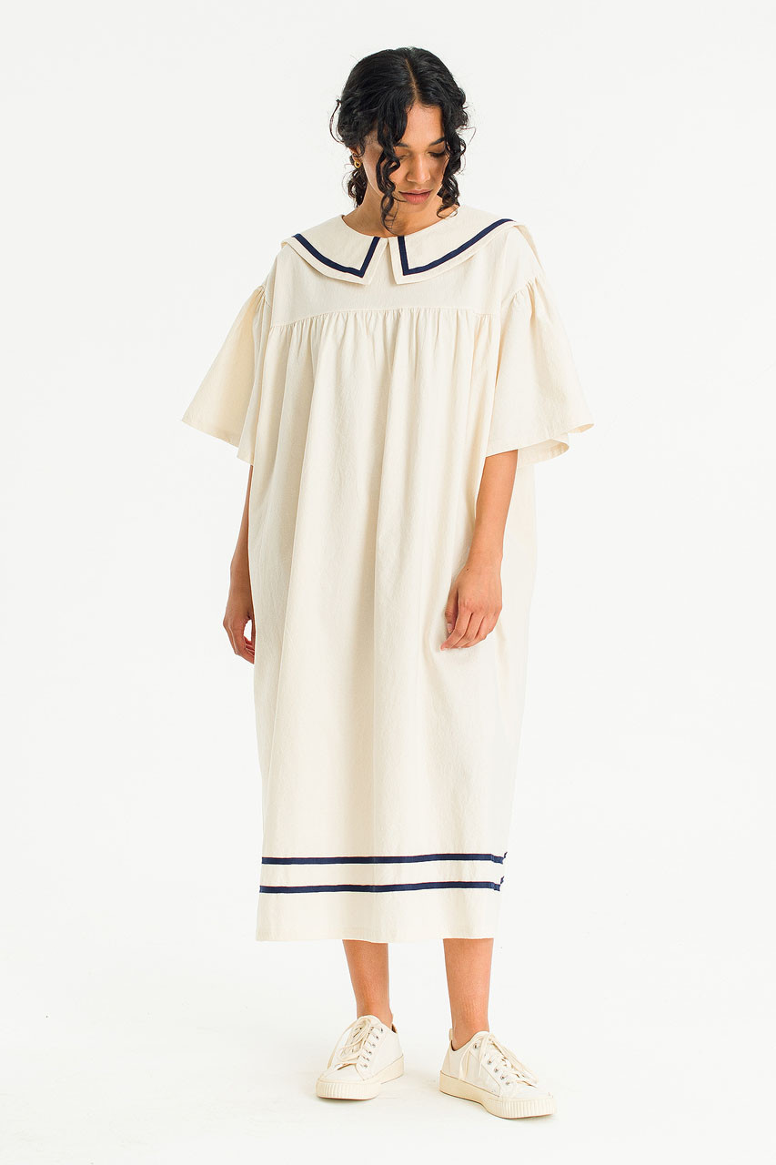 Solenne Collar Dress, Ivory