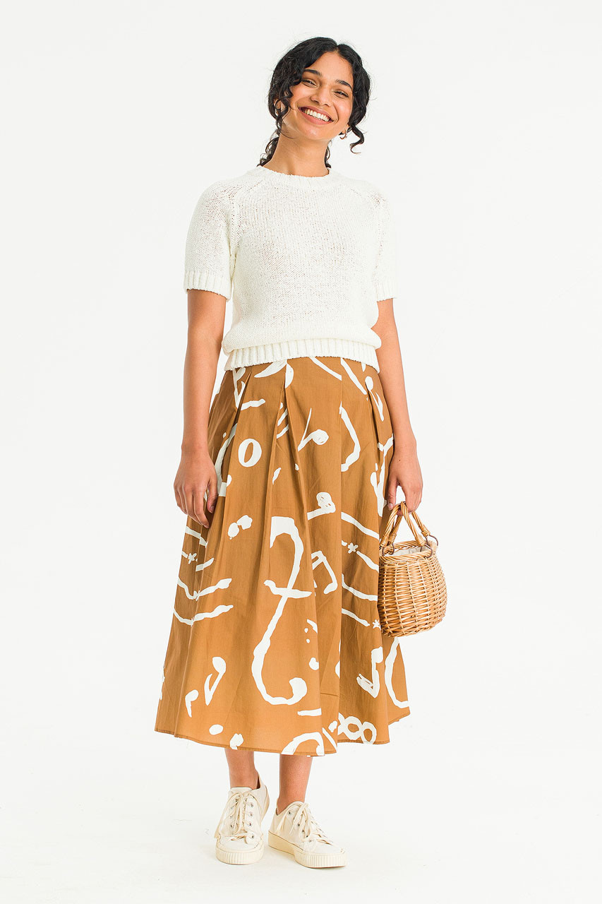 Ochre Script Skirt, Camel
