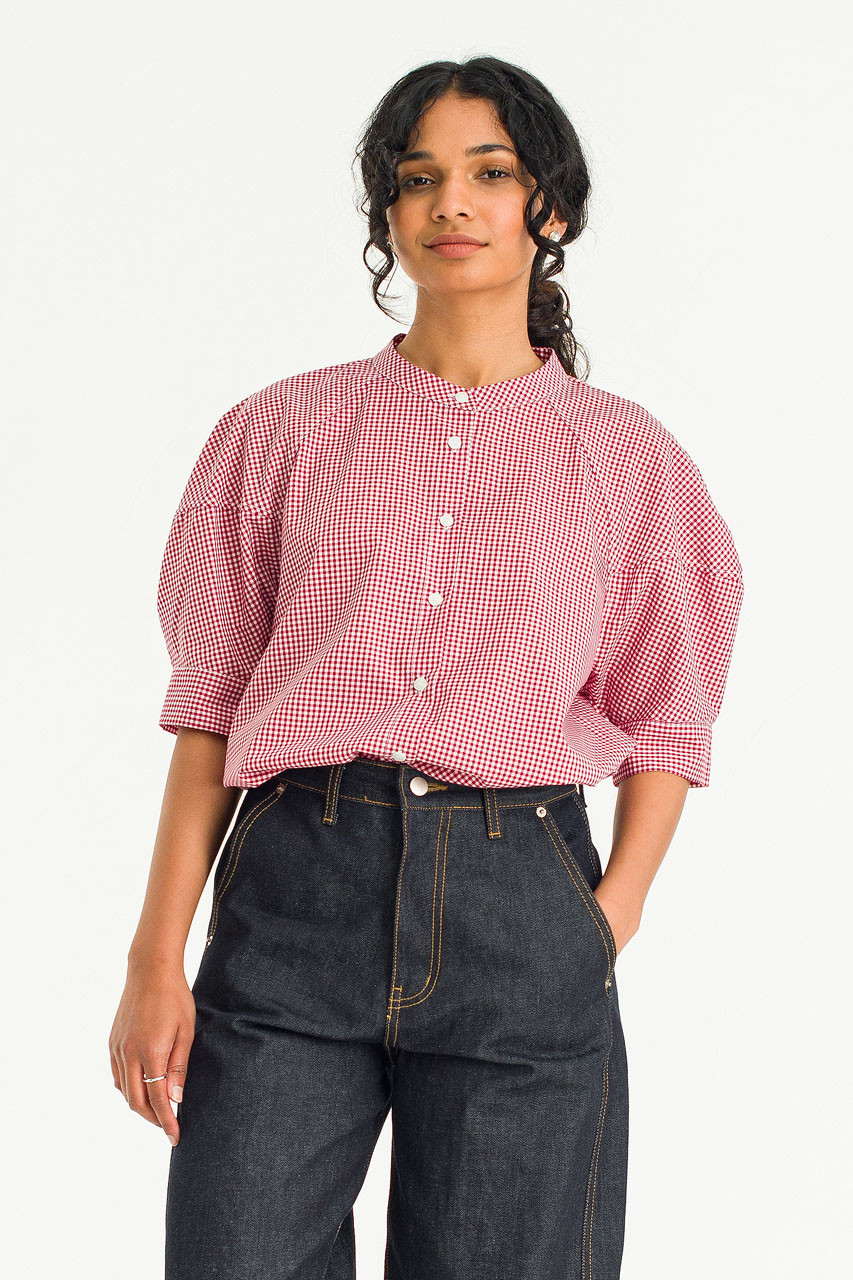 Clarette Check Blouse, Red
