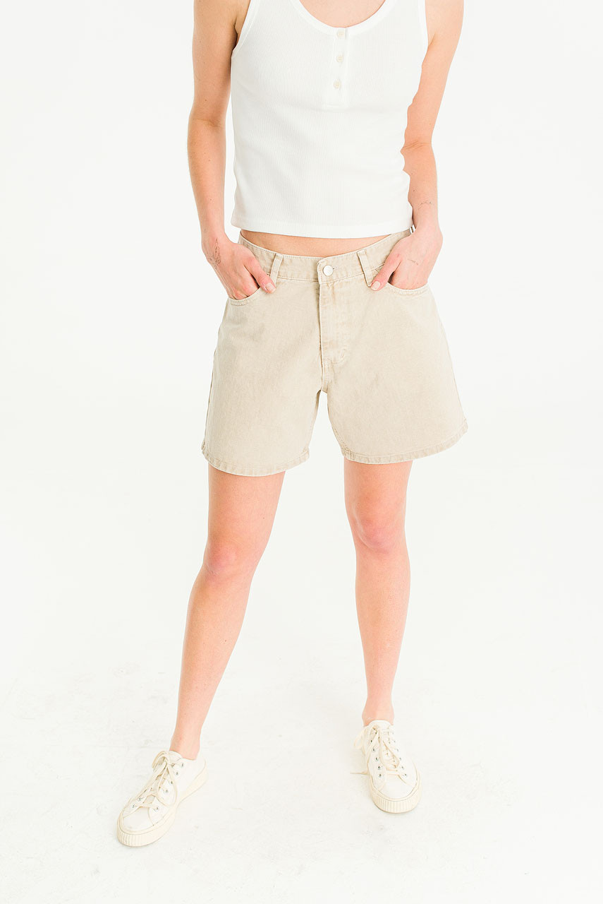 Jane Washed Cotton Shorts, Beige