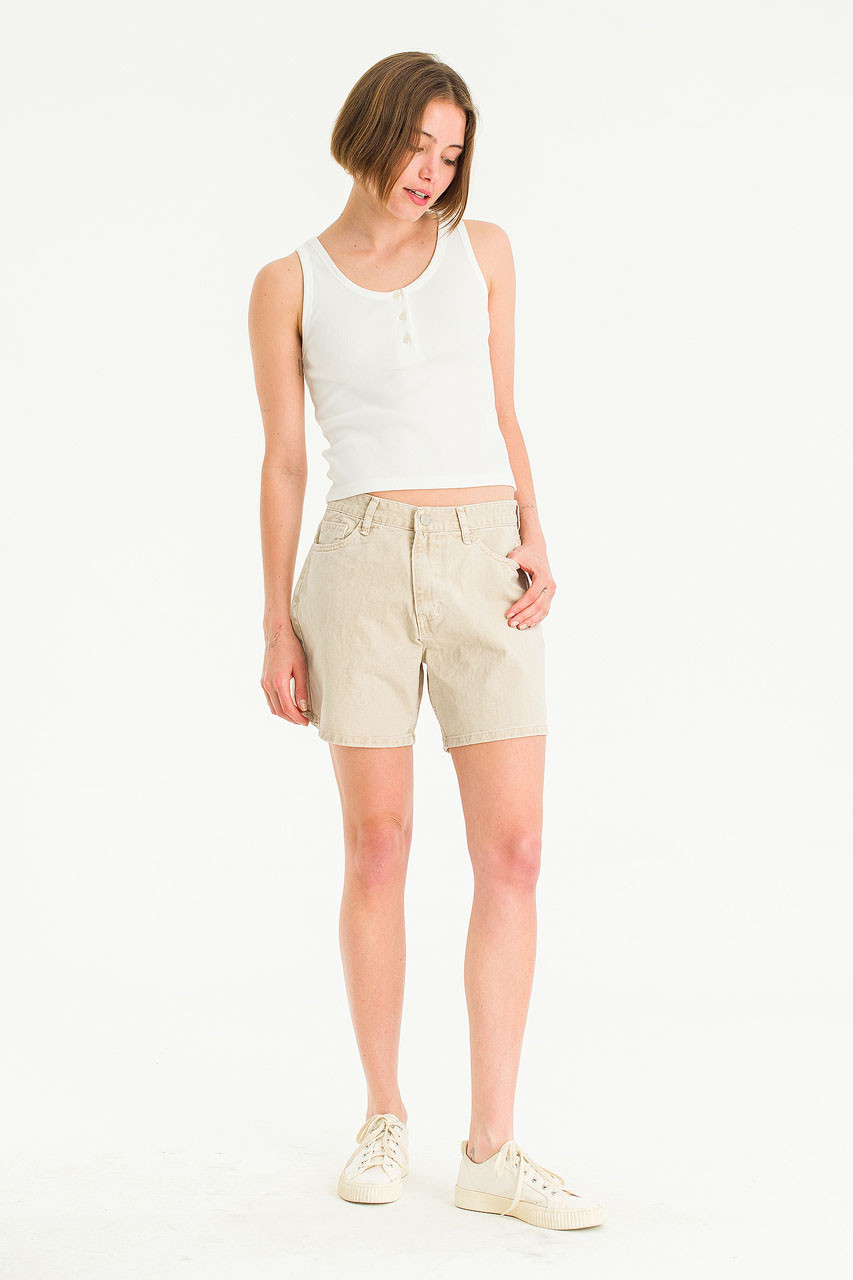 Jane Washed Cotton Shorts, Beige