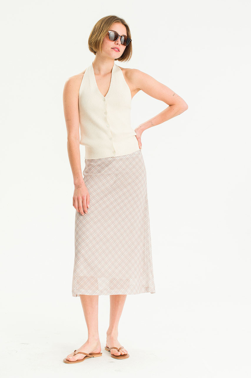 Ribbed Knit Halters Top, Ivory