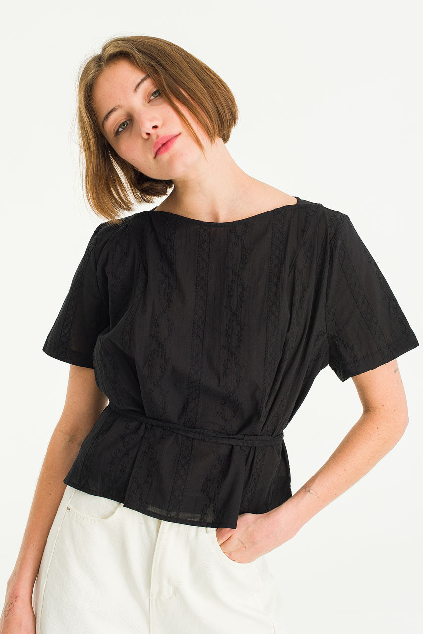 Boat Neck Lace Blouse, Black