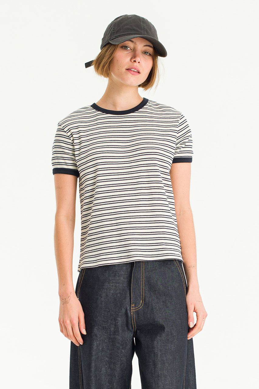 Maroon Stripe Tee, Navy