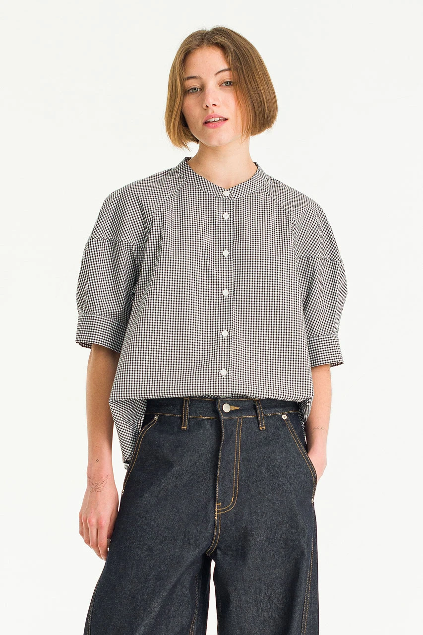 Clarette Check Blouse, Black