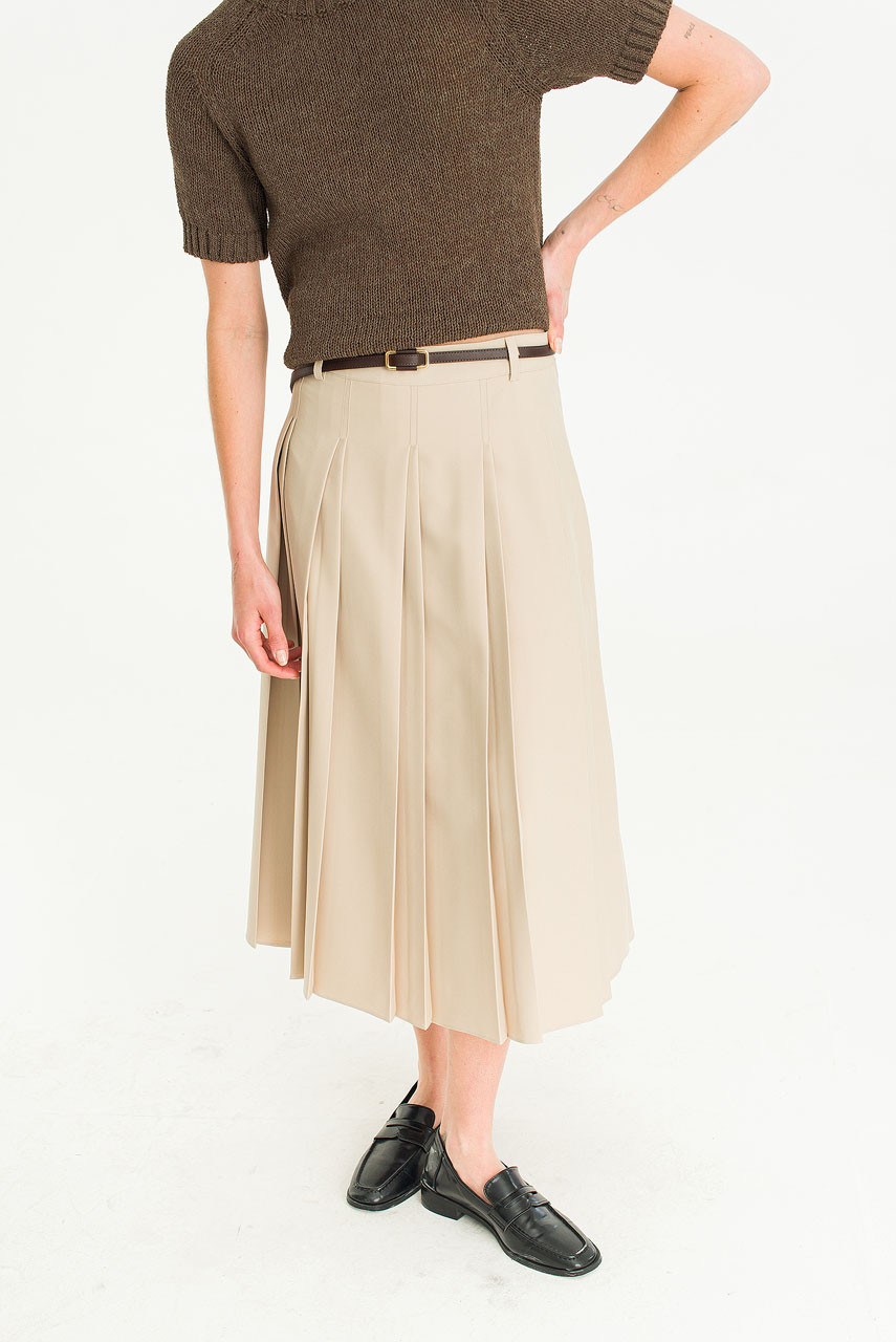 Serif Pleated Skirt, Beige