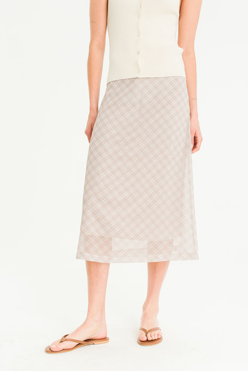 Luna Mesh Check Skirt, Beige