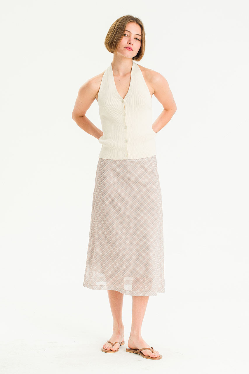 Luna Mesh Check Skirt, Beige
