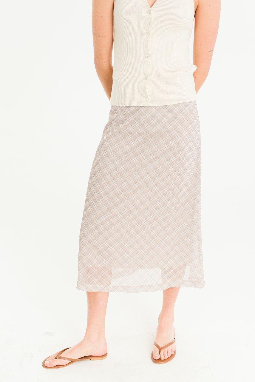 Luna Mesh Check Skirt, Beige