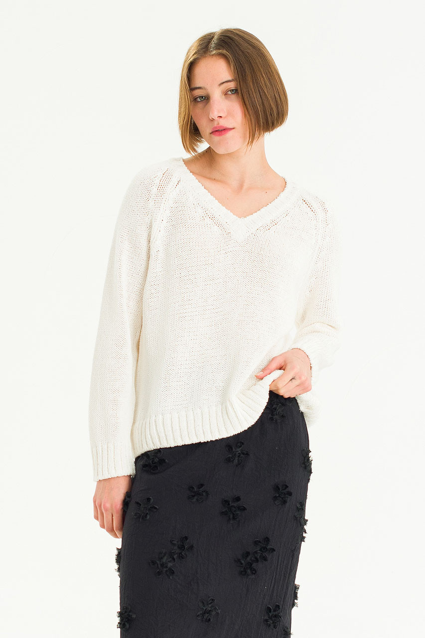 Nora V Neck Jumper, Ivory