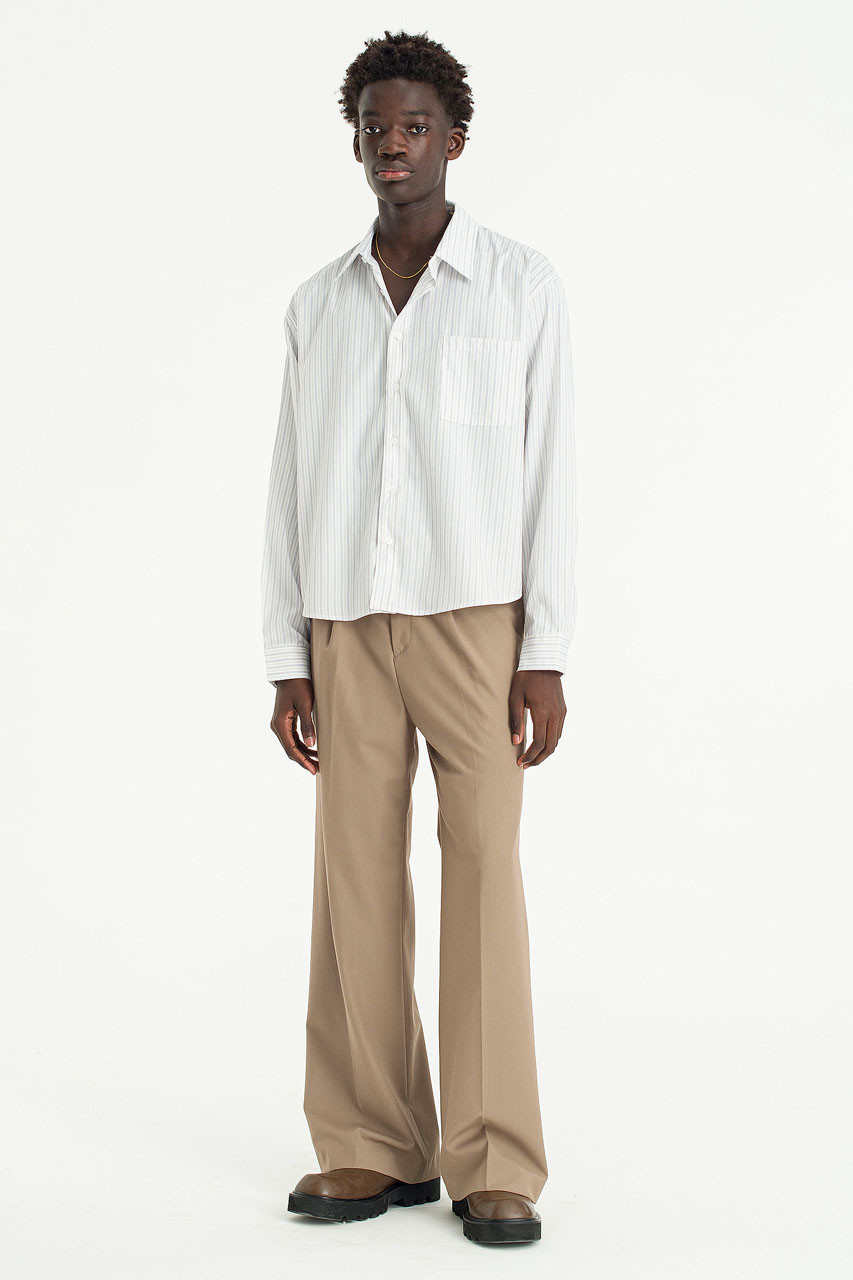 Menswear | Striped Crop Shirt, Ivory