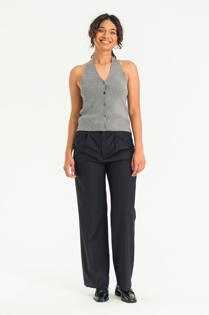 Ribbed Knit Halters Top, Grey