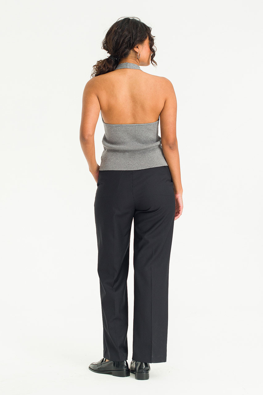 Ribbed Knit Halters Top, Grey