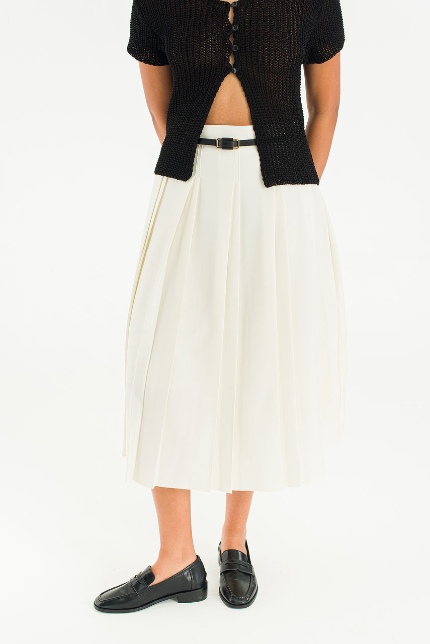 Serif Pleated Skirt, Ivory