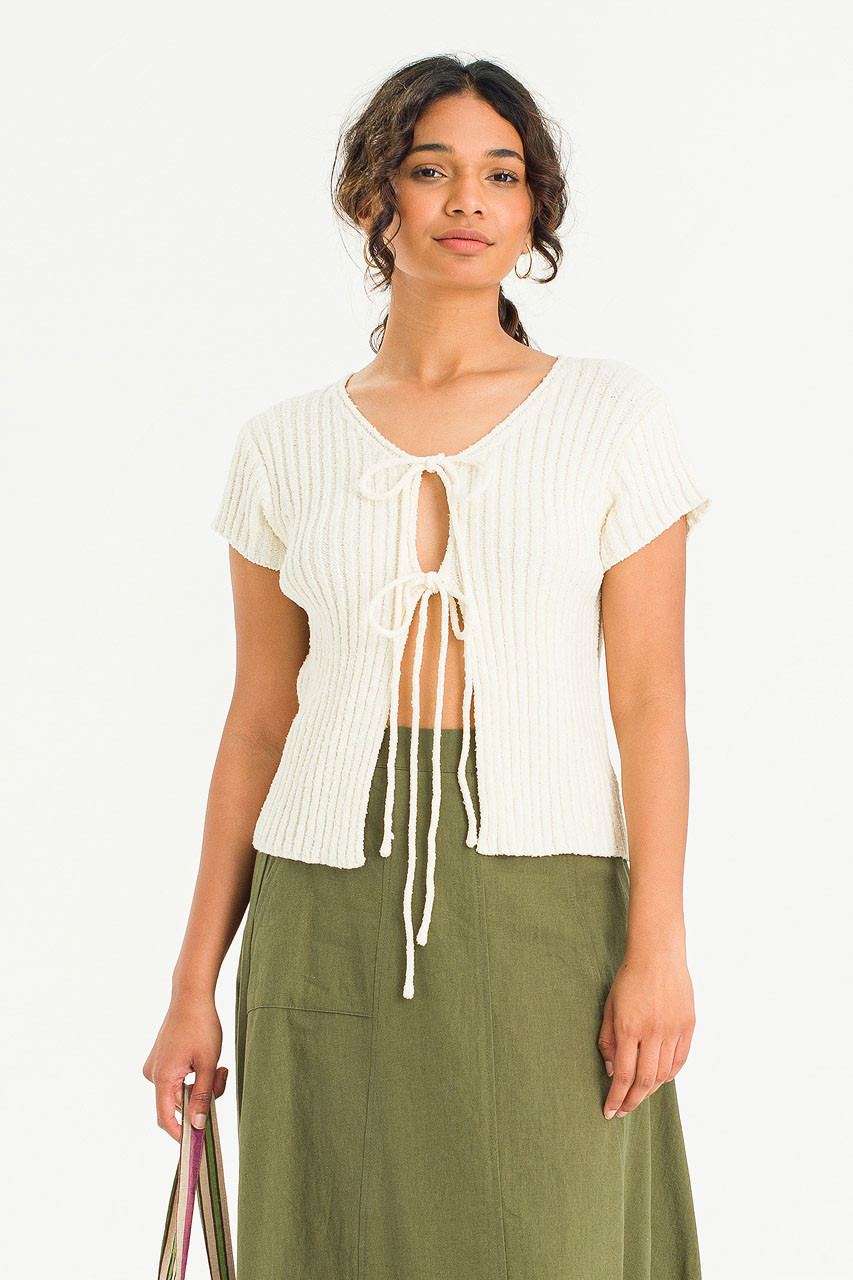 Ribbonette Knit Cardigan, Ivory