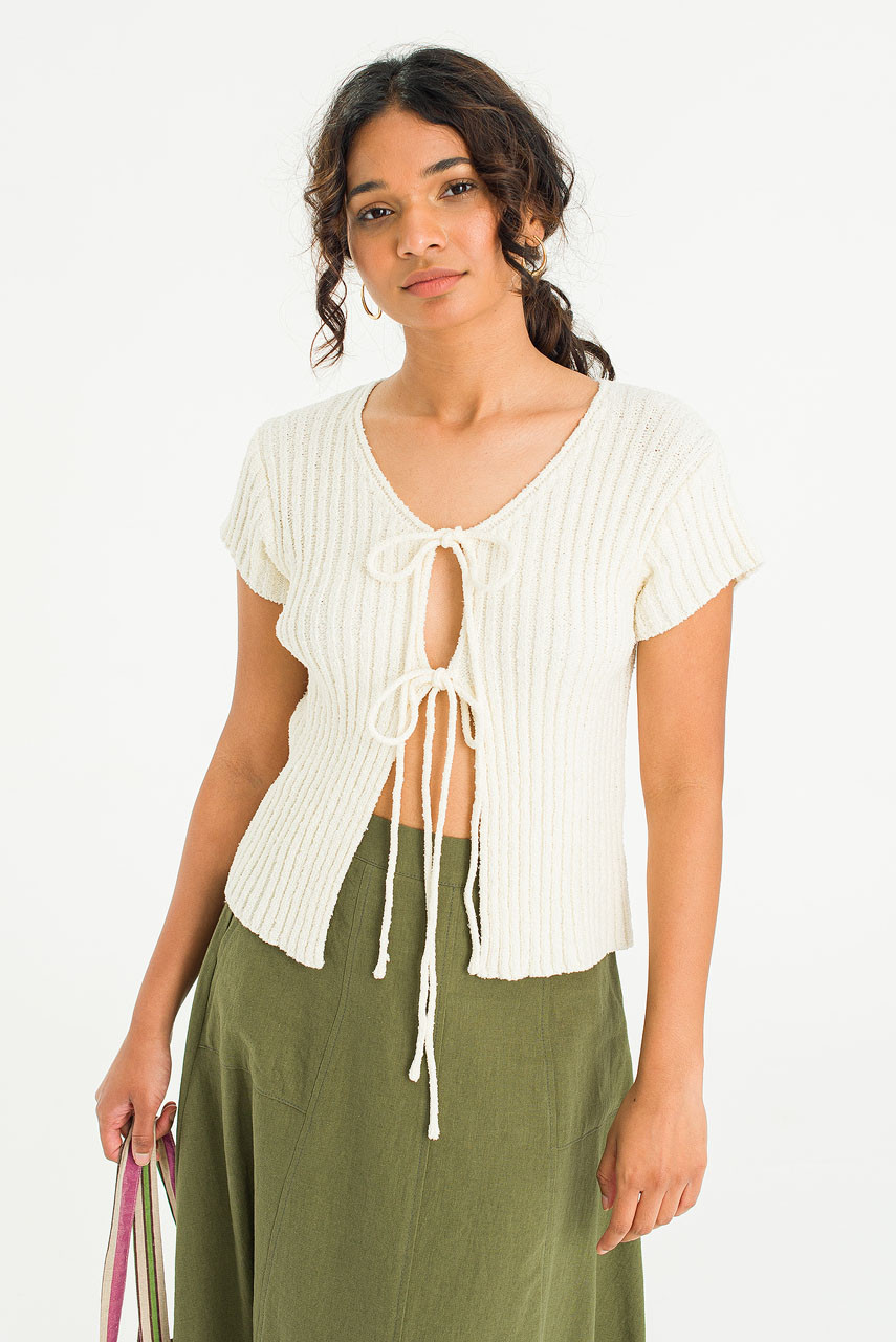 Ribbonette Knit Cardigan, Ivory
