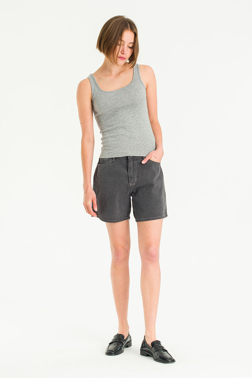 Jane Washed Cotton Shorts, Charcoal