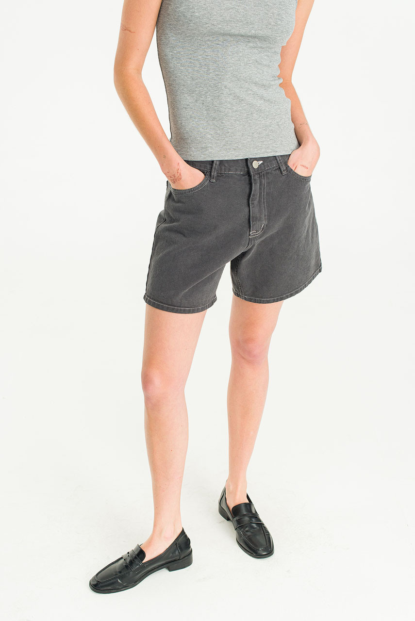Jane Washed Cotton Shorts, Charcoal