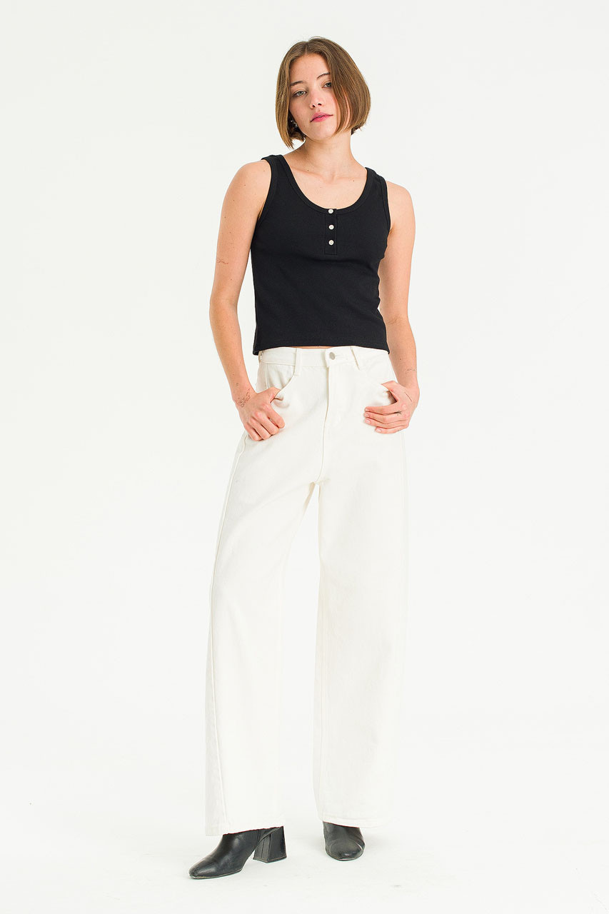 Bea Button Sleeveless Tee, Black