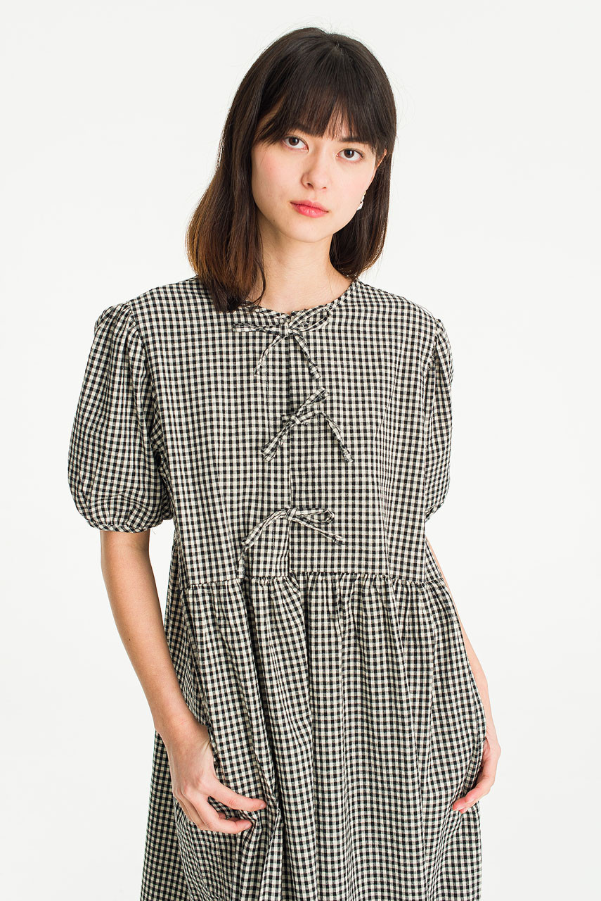 Faye Ribbon Puff Sleeve Dress, Gingham