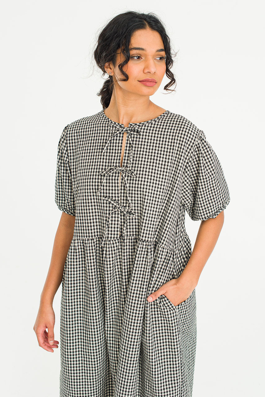 Faye Ribbon Puff Sleeve Dress, Gingham