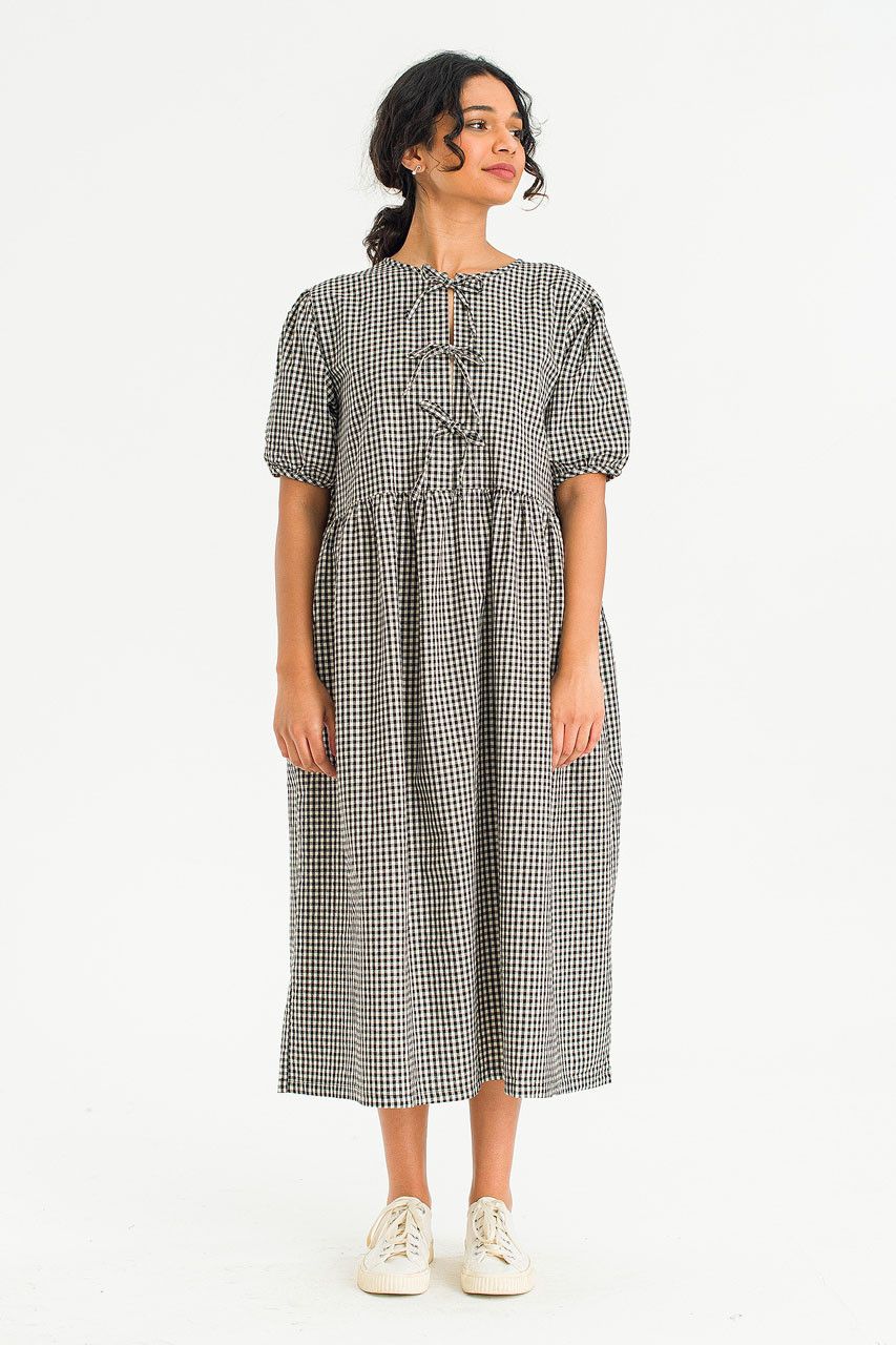 Faye Ribbon Puff Sleeve Dress, Gingham