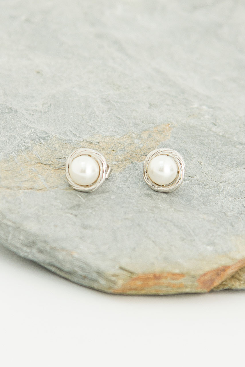 Ceci Pearl Studs, Silver