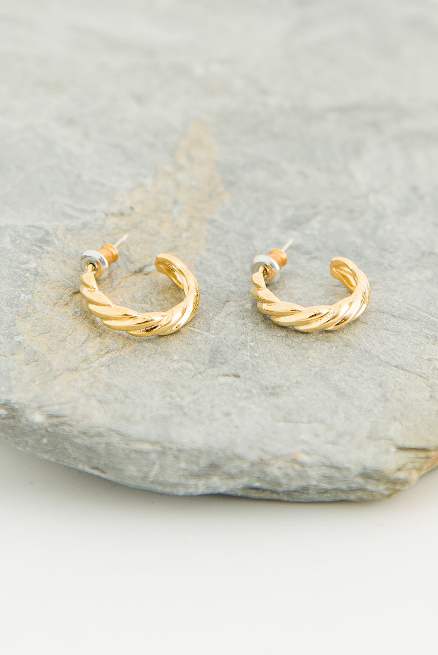 Terra Plait Hoop Earrings, Gold