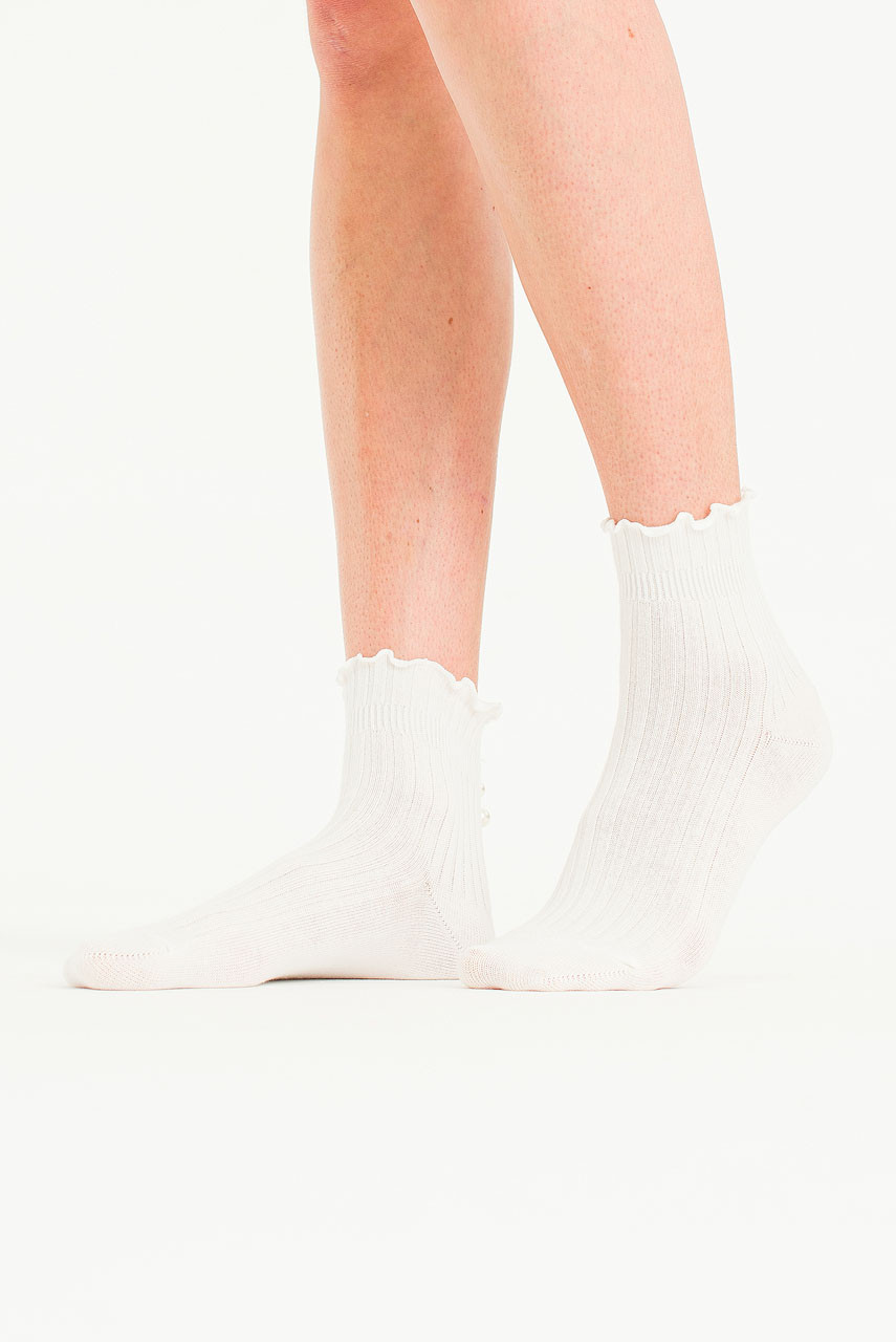 Pearl Detail Back Socks, Ivory