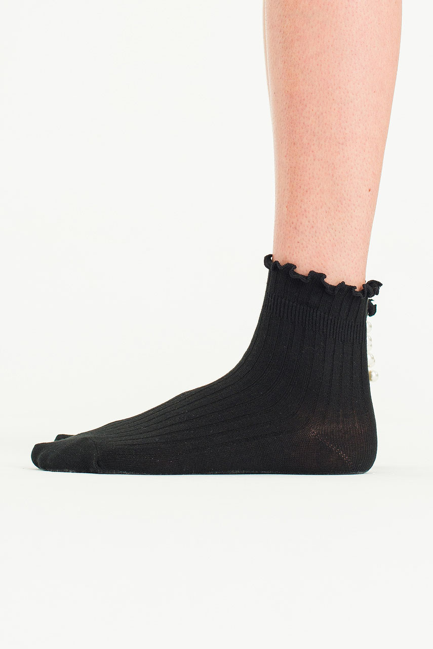 Pearl Detail Back Socks, Black