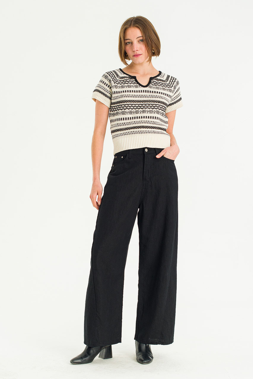 Cloudy Curve Linen Pants, Black