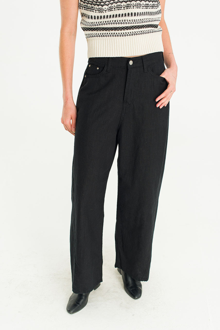 Cloudy Curve Linen Pants, Black