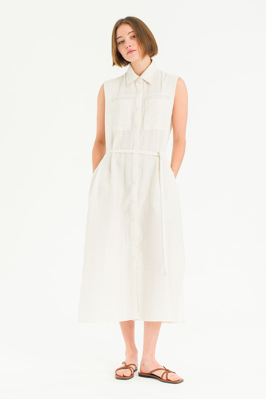 Cloudy Belted Shirt Dress, Oat