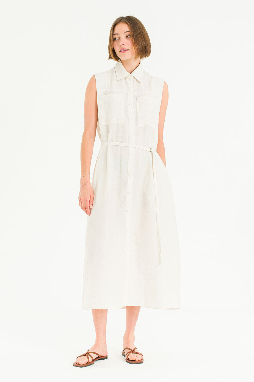 Cloudy Belted Shirt Dress, Oat