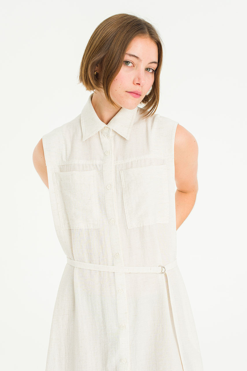Cloudy Belted Shirt Dress, Oat